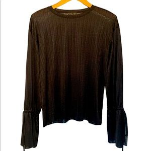 Zara Sheer Long Tie Sleeve Top Dark Midnight Navy